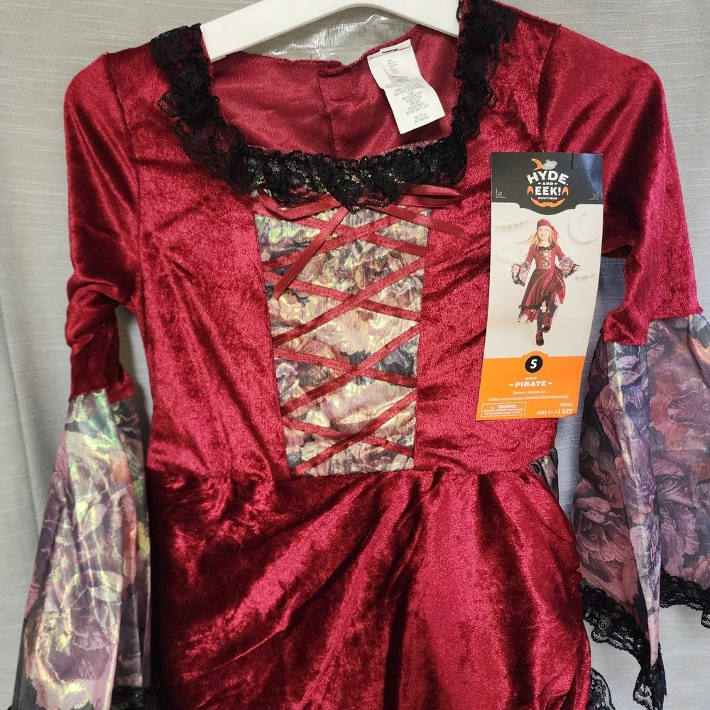 Hyde & EEK Boutique Kids Pirate Costume Dress Bandana Set Red Velvet Small 4-6